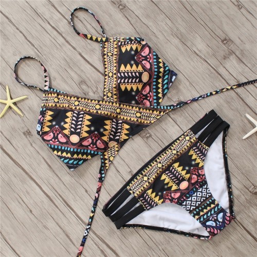 Aztec Biquini String Strappy Swim Wear Bathing Suit Swimsuit Beachwear